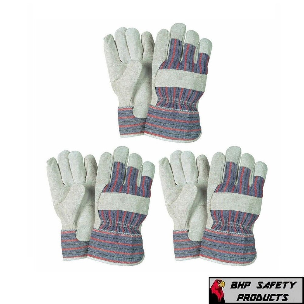Working Gloves Palm Safety Split Cowhide Welding Cuff Large 1 pair